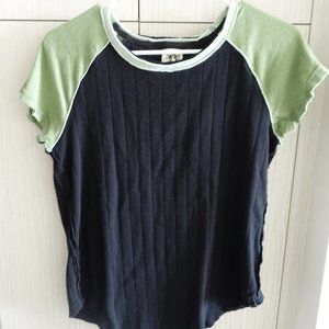 Free People Green/Black Baseball Tshirt